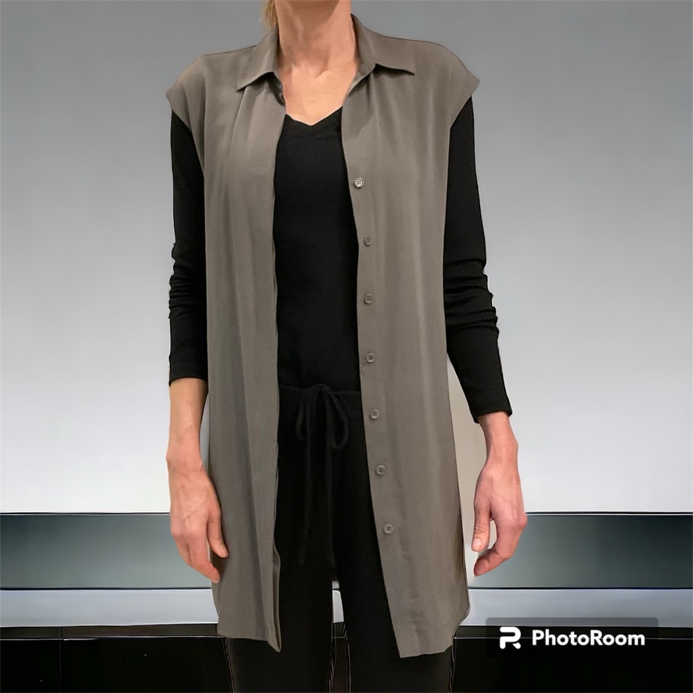 Theory Grey Silk Sleeveless Dress / Blouse, Button Front, Lined, Size 0, Luxury! - Picture 7 of 13